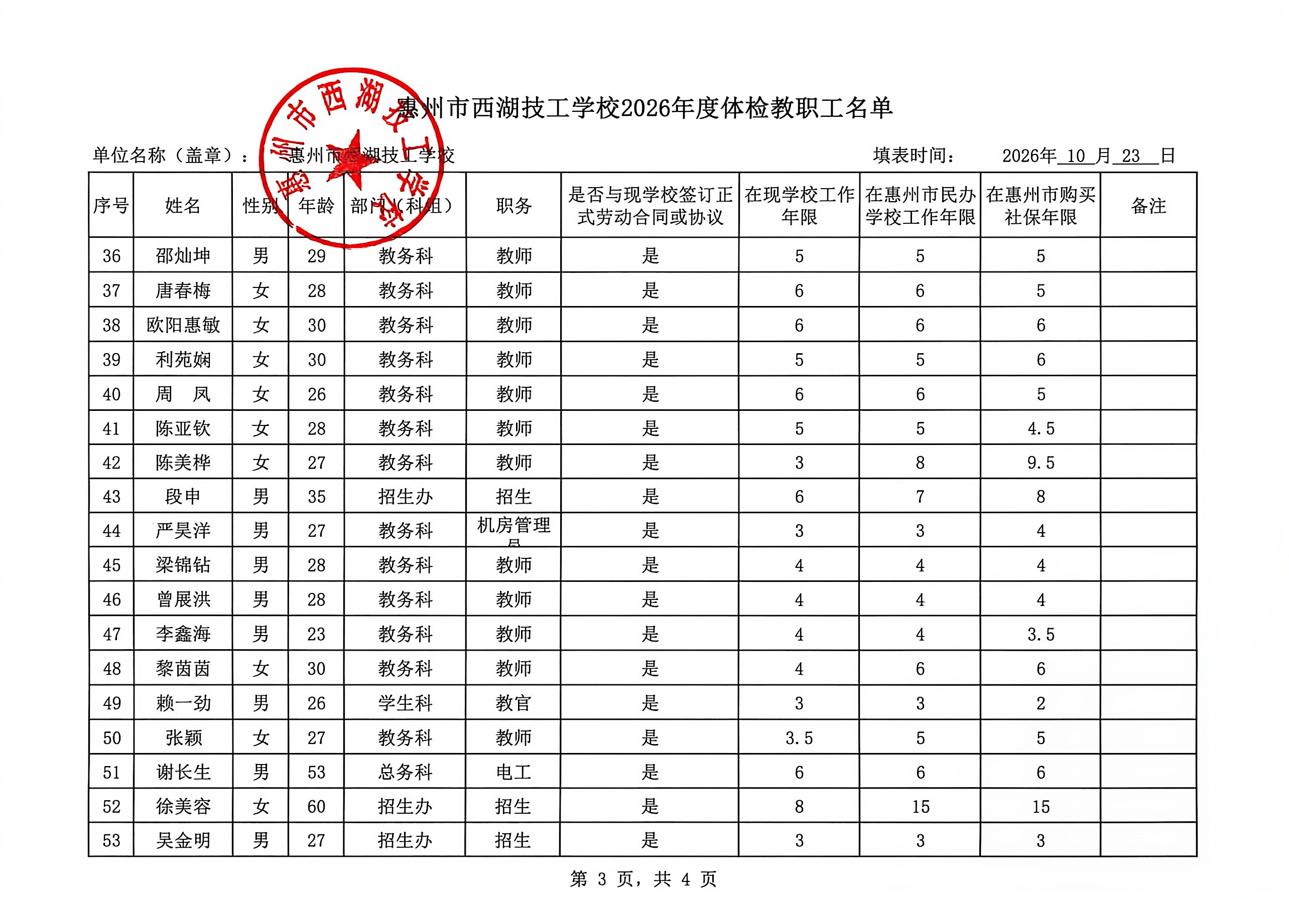 惠州市西湖技工学校2026年度体检人员名单公示(图4)